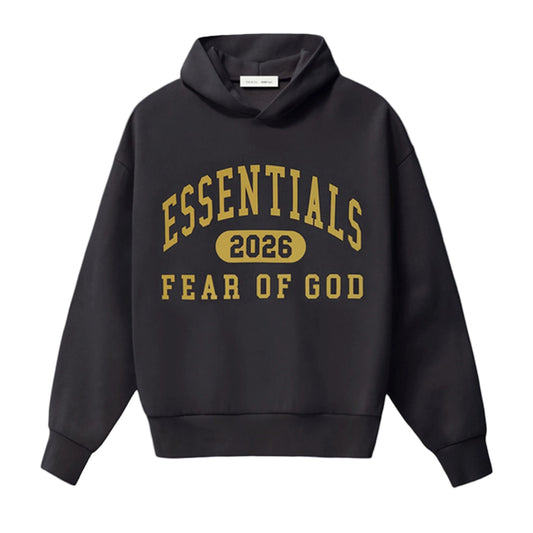 Essentials Fear of God Fleece Hoodie Black/Yellow FW26
